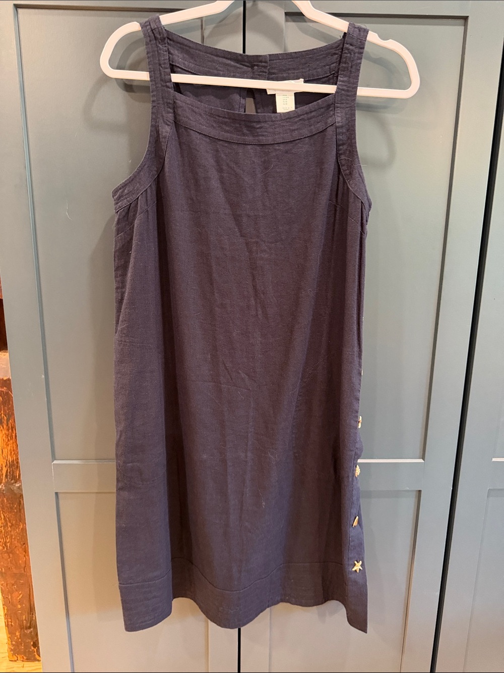 Cynthia Rowley Navy Square-Neck A-Line Linen Dress